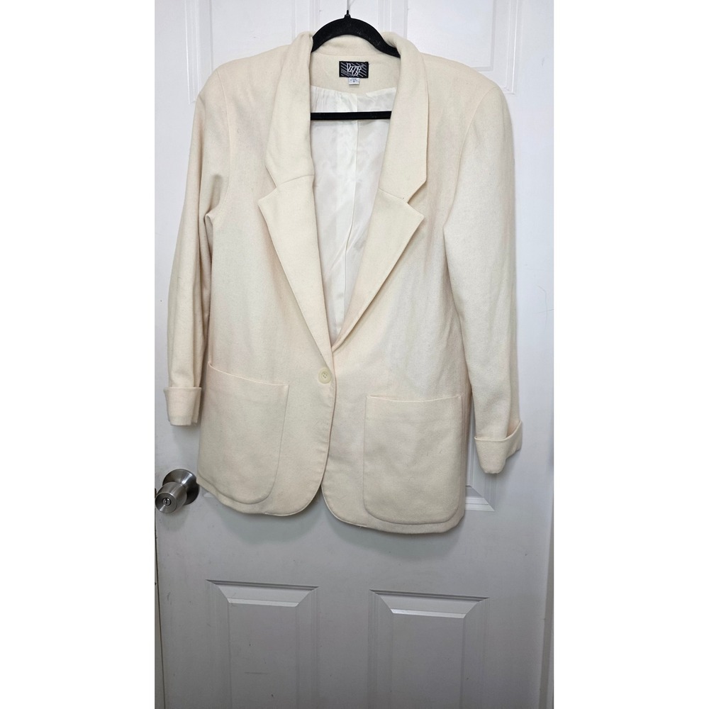 VTG LGR Blazer Womens 8 Cream 100% Pure Wool Single Button Formal Career Jacket